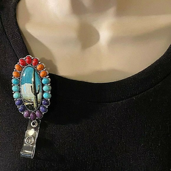 Saguaro Cactus Western Turquoise ID Badge Holder - Picture 6 of 9